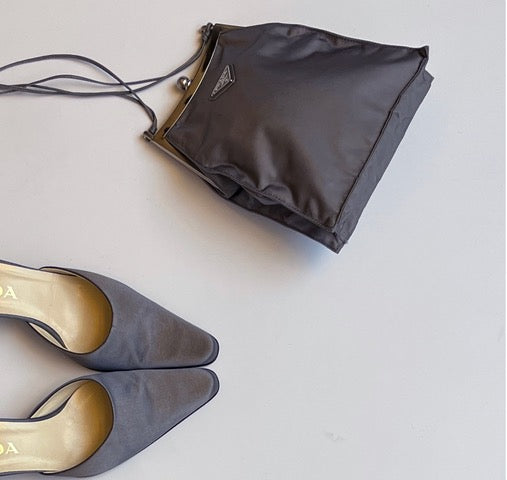 PRADA Grey Nylon Mini Crossbody Bag