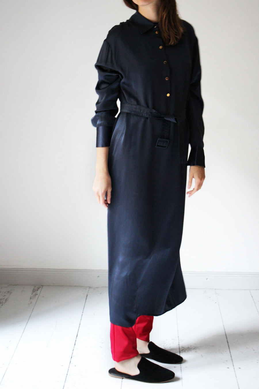 MALAIKARAISS Silk Dress dark blue - The Good Store Berlin