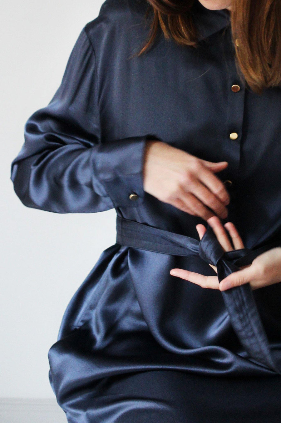 MALAIKARAISS Silk Dress dark blue - The Good Store Berlin